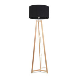 Valuelights Lottie Natural Wood Tripod Floor Lamp With Black Drum Shade - Led Bulb Included - thumbnail 2