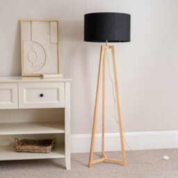 Valuelights Lottie Natural Wood Tripod Floor Lamp With Black Drum Shade - Led Bulb Included - thumbnail 3