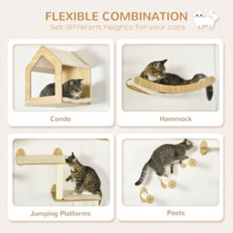 Pawhut Cat Wall Furniture Condo Perches Scratch Posts Steps 8 Piece Beige - thumbnail 5