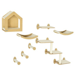 Pawhut Cat Wall Furniture Condo Perches Scratch Posts Steps 8 Piece Beige - thumbnail 2