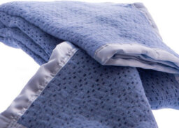 Just So Home Pure Wool Cellular Blanket Lightweight Luxury Satin All-Round Border (Blue, Single)