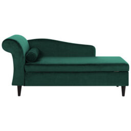 Beliani Left-Hand Chaise Longue Luiro Velvet Emerald Green With Storage - thumbnail 1