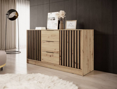Arte Nelly Contemporary Oak Effect Sideboard 3 Drawers 2 Doors 2 Shelves Lamela Decor (H)860mm (W)1550mm (D)450mm - image 1