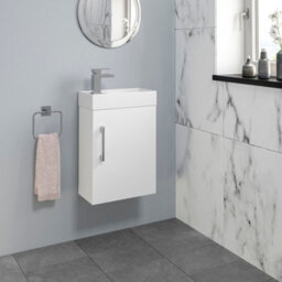 Affine 400mm Bathroom Basin Sink Vanity Unit Wall Hung White Waterfall Tap Free Waste - thumbnail 3
