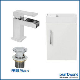 Affine 400mm Bathroom Basin Sink Vanity Unit Wall Hung White Waterfall Tap Free Waste - thumbnail 1