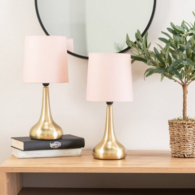 Valuelights Teardrop Pair Of Gold Touch Table Lamps With Pink Shade - image 1