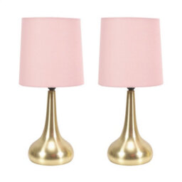 Valuelights Teardrop Pair Of Gold Touch Table Lamps With Pink Shade - thumbnail 5