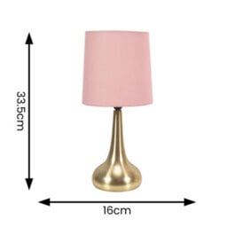 Valuelights Teardrop Pair Of Gold Touch Table Lamps With Pink Shade - thumbnail 4
