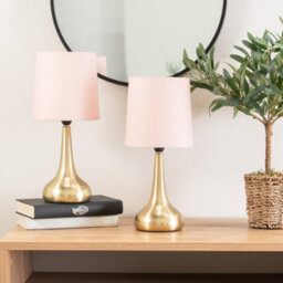 Valuelights Teardrop Pair Of Gold Touch Table Lamps With Pink Shade - thumbnail 3