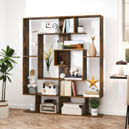 Costway 7-Tier Bookshelf Geometric Bookcase With 2 Anti-Tipping Kits-Brown - thumbnail 6