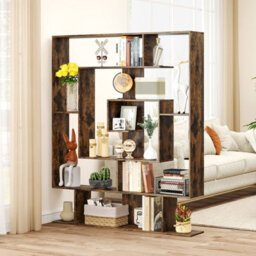 Costway 7-Tier Bookshelf Geometric Bookcase With 2 Anti-Tipping Kits-Brown - thumbnail 3