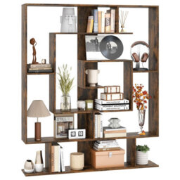Costway 7-Tier Bookshelf Geometric Bookcase With 2 Anti-Tipping Kits-Brown - thumbnail 7