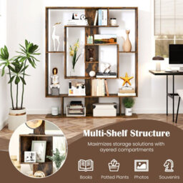 Costway 7-Tier Bookshelf Geometric Bookcase With 2 Anti-Tipping Kits-Brown - thumbnail 4
