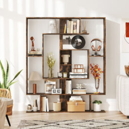 Costway 7-Tier Bookshelf Geometric Bookcase With 2 Anti-Tipping Kits-Brown - thumbnail 8