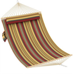 350Cm Double Quilted Fabric Hammock For 2 People, Detachable Pillow, No Frame, Red And Yellow Stripes