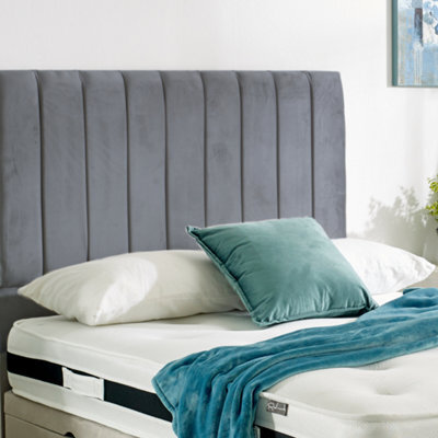 "Urban Textures - Apollo 20"" High Velvet Fabric Upholstered Panelled Bed Headboard - Steel" - image 1