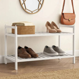 Urbn-Living Urbnliving 2 Tier Bamboo Shoe Rack Stackable Multi Level Shoe Storage Hallway Organiser Set Of 1