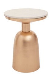 Orsina White Marble Top Gold Base Side Table, Contemporary End Table In Bottleneck Design, Sturdy Iron Base - thumbnail 2