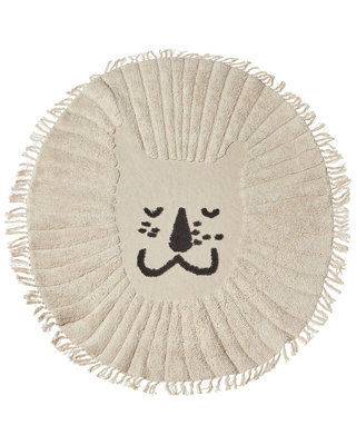 Wyld And Coco Luxenest Round Cotton Rug 140Cm Beige Lion Print With Tassel Mane Boho Kids Living Room - image 1