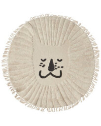 Wyld And Coco Luxenest Round Cotton Rug 140Cm Beige Lion Print With Tassel Mane Boho Kids Living Room - thumbnail 1