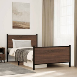 Berkfield Metal Bed Frame Without Mattress Brown Oak 107X203 Cm - thumbnail 1