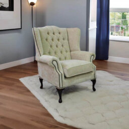 Chesterfield High Back Wing Chair Velluto Chiffon Fabric Bespoke In Mallory Style - thumbnail 4