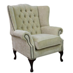 Chesterfield High Back Wing Chair Velluto Chiffon Fabric Bespoke In Mallory Style - thumbnail 1
