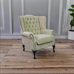Chesterfield High Back Wing Chair Velluto Chiffon Fabric Bespoke In Mallory Style - thumbnail 3