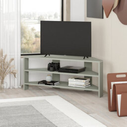 "Decortie Thales Corner Modern Tv Unit Entertainment Stand Ash Green 32"" Tvs H 43Cm W 110Cm"