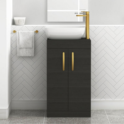 Royal Bathrooms 500mm Floor Standing Vanity Unit 2 Door Hale Black & Countertop Basin - Elva With Brushed Brass Handle - image 1
