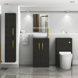 Royal Bathrooms 500mm Floor Standing Vanity Unit 2 Door Hale Black & Countertop Basin - Elva With Brushed Brass Handle - thumbnail 2