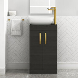 Royal Bathrooms 500mm Floor Standing Vanity Unit 2 Door Hale Black & Countertop Basin - Elva With Brushed Brass Handle - thumbnail 1