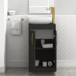 Royal Bathrooms 500mm Floor Standing Vanity Unit 2 Door Hale Black & Countertop Basin - Elva With Brushed Brass Handle - thumbnail 3