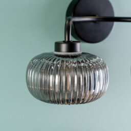 Valuelights Amaia Matte Black Ip44 Rated 2 Way Smoked Ribbed Glass Wall Light With Led Bulbs - thumbnail 4