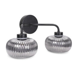 Valuelights Amaia Matte Black Ip44 Rated 2 Way Smoked Ribbed Glass Wall Light With Led Bulbs