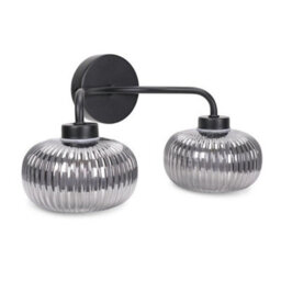 Valuelights Amaia Matte Black Ip44 Rated 2 Way Smoked Ribbed Glass Wall Light With Led Bulbs - thumbnail 7