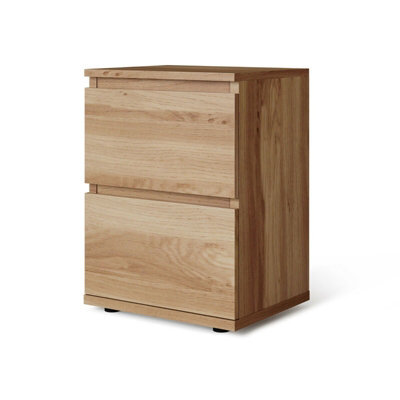 Urbn-Living Urbnliving Height 49Cm 2 Drawer Wooden Bedroom Bedside Cabinet Colour Oak Carcass And Oak Drawers No Handle Nightstand - image 1