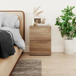 Urbn-Living Urbnliving Height 49Cm 2 Drawer Wooden Bedroom Bedside Cabinet Colour Oak Carcass And Oak Drawers No Handle Nightstand - thumbnail 2