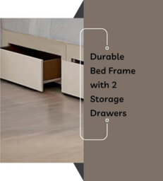 Cream Plush 4Ft6 Double Bed With Matttress  2 Storage Drawers And 20 Inch Borderd Headboard - thumbnail 4