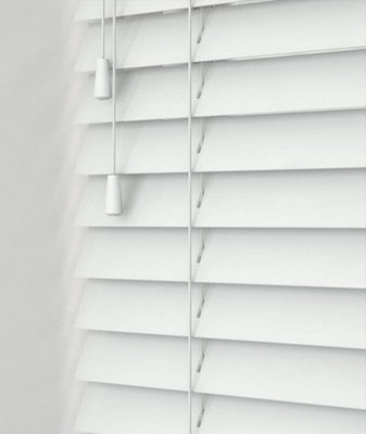 Caecus Blinds Faux Wood String Venetian Blind 50mm Slats  White 120Cm Width X 120Cm Drop - image 1
