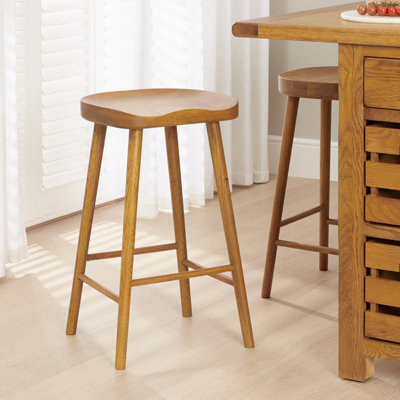 The Furniture Market Rustic Oak Shaker Style Saddle Seat Counter Stool Ergonomic Contoured Seat Solid Wood Kitchen Island Height Stool - image 1