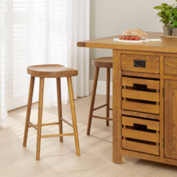 The Furniture Market Rustic Oak Shaker Style Saddle Seat Counter Stool Ergonomic Contoured Seat Solid Wood Kitchen Island Height Stool - thumbnail 3