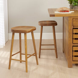 The Furniture Market Rustic Oak Shaker Style Saddle Seat Counter Stool Ergonomic Contoured Seat Solid Wood Kitchen Island Height Stool - thumbnail 4