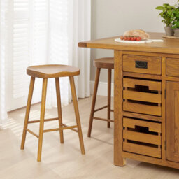 The Furniture Market Rustic Oak Shaker Style Saddle Seat Counter Stool Ergonomic Contoured Seat Solid Wood Kitchen Island Height Stool - thumbnail 2