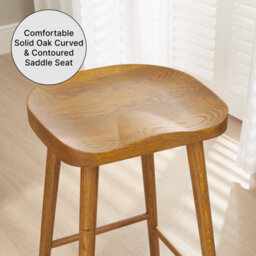 The Furniture Market Rustic Oak Shaker Style Saddle Seat Counter Stool Ergonomic Contoured Seat Solid Wood Kitchen Island Height Stool - thumbnail 5