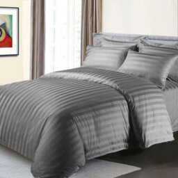 Ameha Grey Striped Microfibre Bedding Set King, Reversible & Breathable Duvet Cover, Fitted Sheet & Pillowcases - thumbnail 9