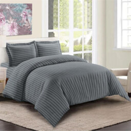 Ameha Grey Striped Microfibre Bedding Set King, Reversible & Breathable Duvet Cover, Fitted Sheet & Pillowcases - thumbnail 6
