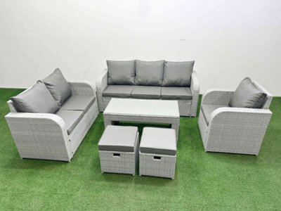 Fimous Pe Wicker 8 Seater Outdoor Rattan Furniture Sofa Sets Coffee Table Reclining Chair Loveseat Sofa Stool Light Grey - image 1