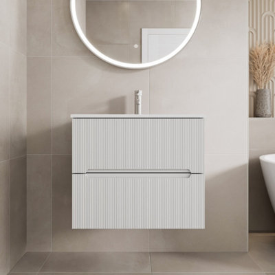 Affine 600mm Bathroom Cloakroom Vanity Unit Basin Wall Hung Furniture Soft Close White - image 1