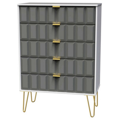 Bologna Ready Assembled Matt Dark Grey & White 5 Drawer Wide Chest (H)1075mm (W)765mm (D)415mm - image 1